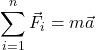 \begin{equation*}    \sum_{i=1}^{n} \vec{F_i} = m\vec{a} \end{equation*}